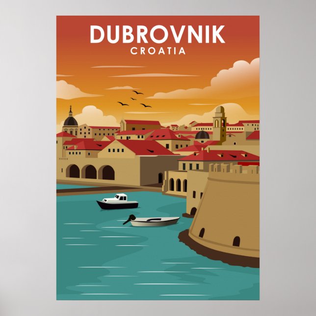Póster Ilustracion de viaje mínimo de Dubrovnik Croacia (Frente)