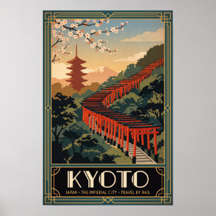 Póster Ilustración de viaje retro de Kyoto Japón Vintage