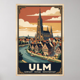 Póster Ilustración de viaje retro de Ulm Alemania Vintage