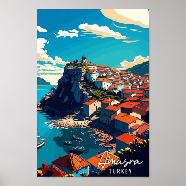 Póster Ilustracion de viaje vintage de Amasra Turkey (Frente)