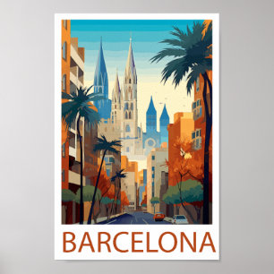 Póster Ilustración de viaje vintage de Barcelona retro