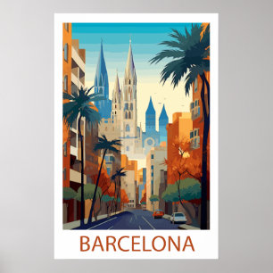 Póster Ilustración de viaje vintage de Barcelona retro