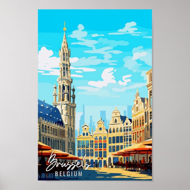 Póster Ilustracion de viaje vintage de Bruselas Bélgica (Frente)