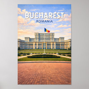 Póster Ilustración de viaje vintage de Bucarest Rumania