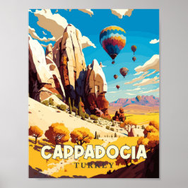 Póster Ilustracion de viaje vintage de Cappadocia Turquía