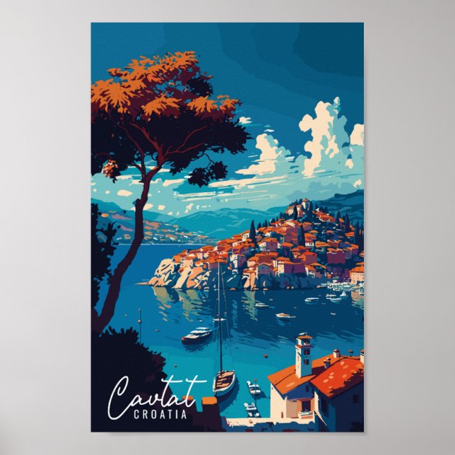 Póster Ilustracion de viaje vintage de Cavtat Croatia (Frente)