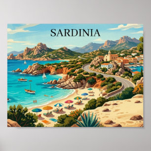 Póster Ilustración de viaje vintage de Cerdeña Italia