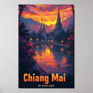 Póster Ilustración de viaje vintage de Chiang Mai Tailand