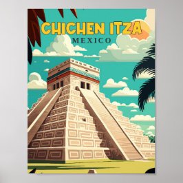 Póster Ilustracion de viaje vintage de Chichen Itza Méxic