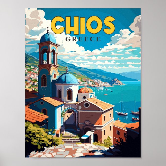 Póster Ilustracion de viaje vintage de Chios Grecia (Frente)