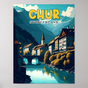 Póster Ilustracion de viaje vintage de Chur Suiza