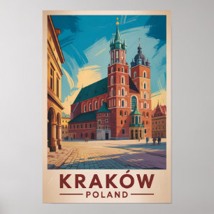 Póster Ilustración de viaje vintage de Cracovia Polonia