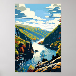 Póster Ilustracion de viaje vintage de Delaware Water Gap