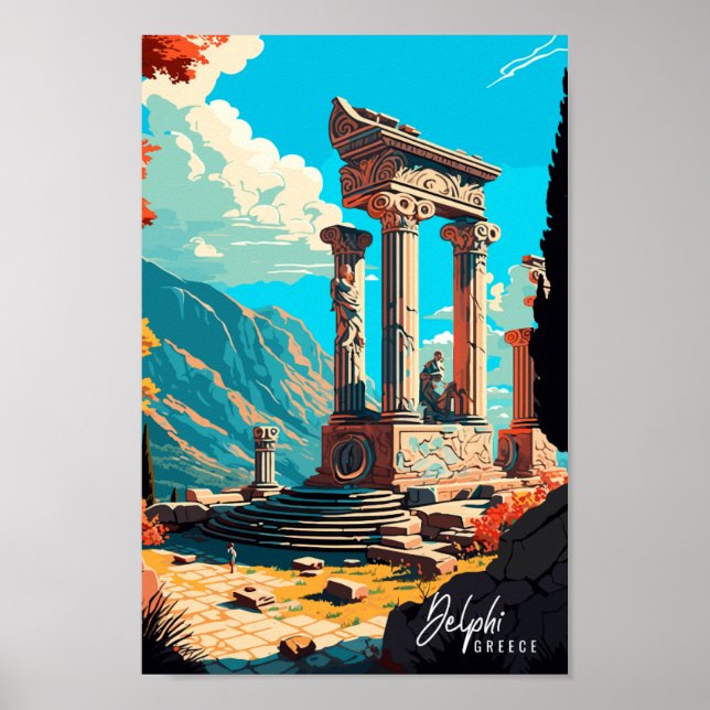 Póster Ilustracion de viaje vintage de Delphi Grecia (Frente)