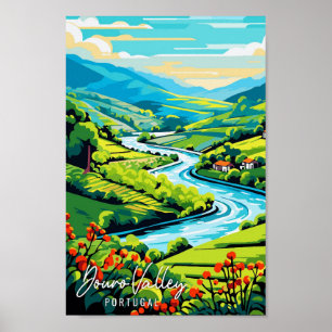 Póster Ilustracion de viaje vintage de Douro Valley Portu