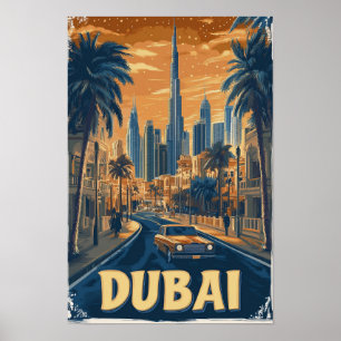 Póster Ilustración de viaje vintage de Dubái Emiratos Ára