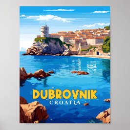 Póster Ilustracion de viaje vintage de Dubrovnik Croacia