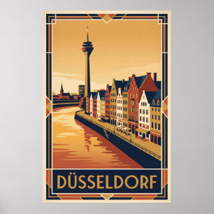 Póster Ilustración de viaje vintage de Düsseldorf Alemani