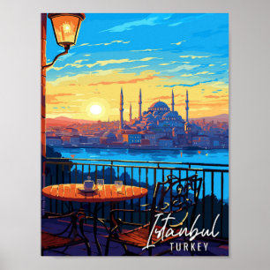 Póster Ilustracion de viaje vintage de Estambul Turquía