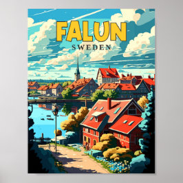 Póster Ilustracion de viaje vintage de Falun Suecia