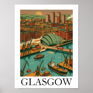 Póster Ilustración de viaje vintage de Glasgow Escocia