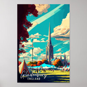 Póster Ilustracion de viaje vintage de Glastonbury Inglat