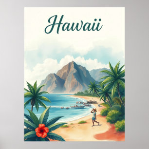 Póster Ilustración de viaje vintage de Hawái