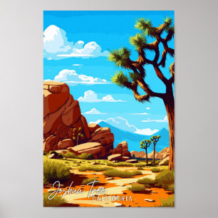 Póster Ilustracion de viaje vintage de Joshua Tree Califo