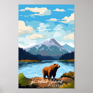 Póster Ilustracion de viaje vintage de la isla de Kodiak