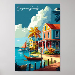 Póster Ilustracion de viaje vintage de las Islas Caimán