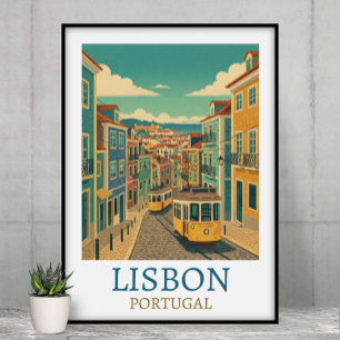 Póster Ilustración de viaje vintage de Lisboa Portugal