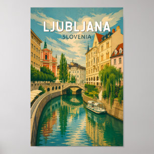 Póster Ilustración de viaje vintage de Ljubljana Esloveni