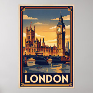 Póster Ilustración de viaje vintage de Londres, Inglaterr