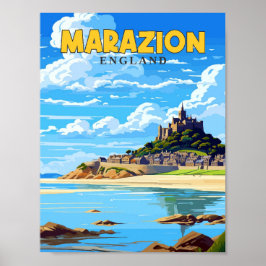 Póster Ilustracion de viaje vintage de Marazion Inglaterr