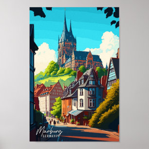 Póster Ilustracion de viaje vintage de Marburg Alemania