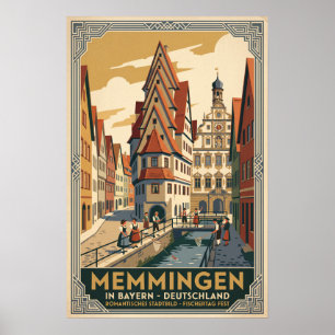 Póster Ilustración de viaje vintage de Memmingen Alemania