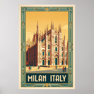 Póster Ilustración de viaje vintage de Milán Italia