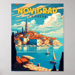Póster Ilustracion de viaje vintage de Novigrad Croacia