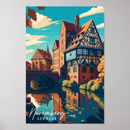 Póster Ilustracion de viaje vintage de Nuremberg Alemania