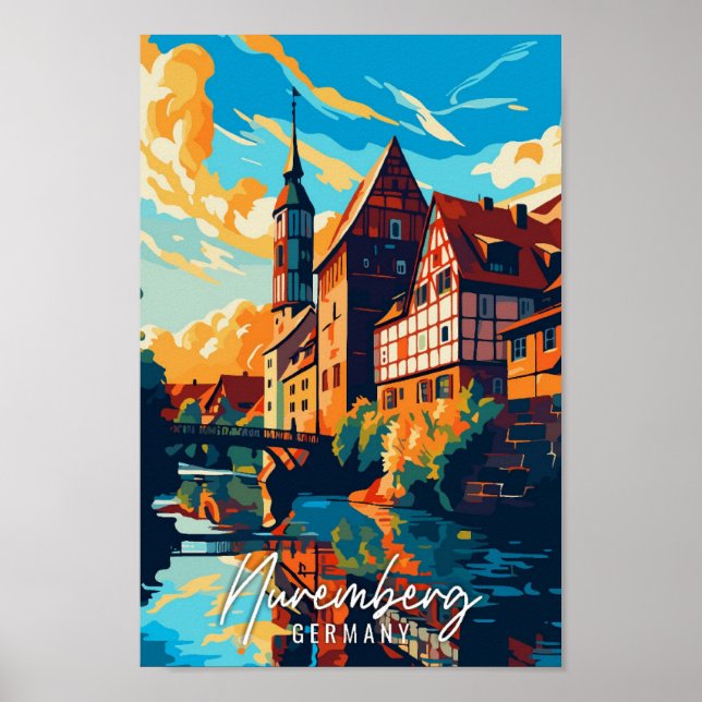 Póster Ilustracion de viaje vintage de Nuremberg Alemania (Frente)