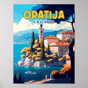 Póster Ilustracion de viaje vintage de Opatija Croacia