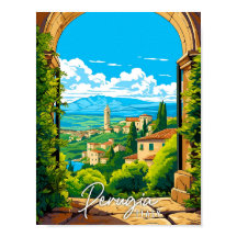 Ilustracion de viaje vintage de Perugia Italia