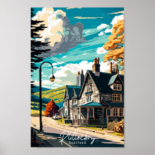 Póster Ilustracion de viaje vintage de Plitlochry Scotlan