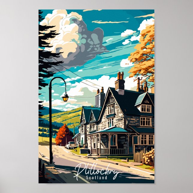 Póster Ilustracion de viaje vintage de Plitlochry Scotlan (Frente)