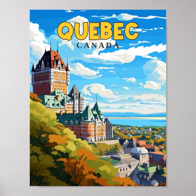 Póster Ilustracion de viaje vintage de Quebec Canadá (Frente)