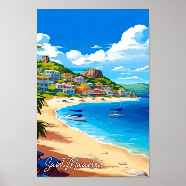 Póster Ilustracion de viaje vintage de Saint Maarten (Frente)