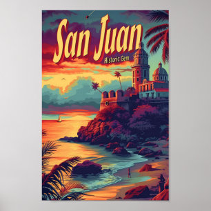 Póster Ilustración de viaje vintage de San Juan Puerto Ri