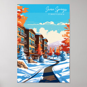 Póster Ilustracion de viaje vintage de Seven Springs