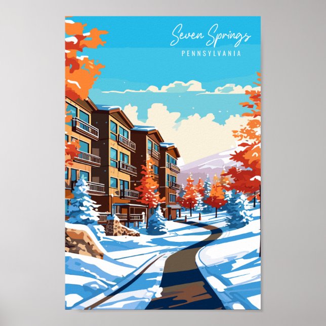 Póster Ilustracion de viaje vintage de Seven Springs (Frente)