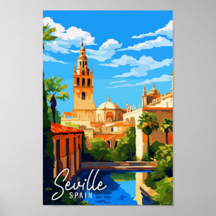 Póster Ilustracion de viaje vintage de Sevilla España
